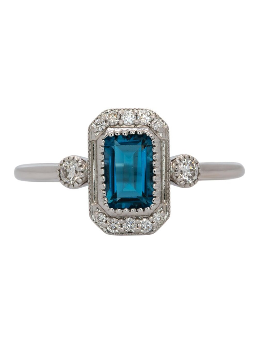 0.69Ct London Blue Topaz & Natural Diamond Ring in Solid 14K White Gold